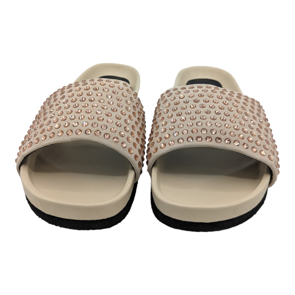 JW Anderson Suede Crystal Embellished Slides Beige Flat Sandals 38 US 7.5 NIB - Picture 2 of 13